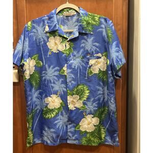 King Kameha Hawaiian Floral Short Sleeve Shirt Blue Men’s M
